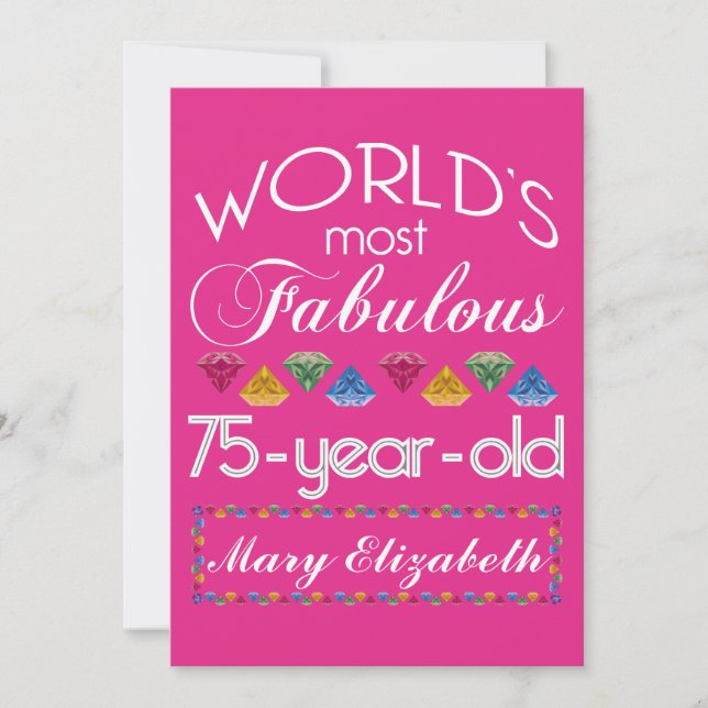 75th Birthday Most Fabulous Colourful Gems Pink Invitation (Front)