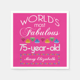 75th Birthday Most Fabulous Colourful Gems Pink Napkin