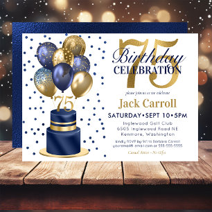 75th Birthday Navy Blue Balloon Cake Invitation