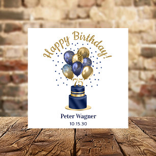 75th Birthday Navy Blue Balloon Cake Napkin