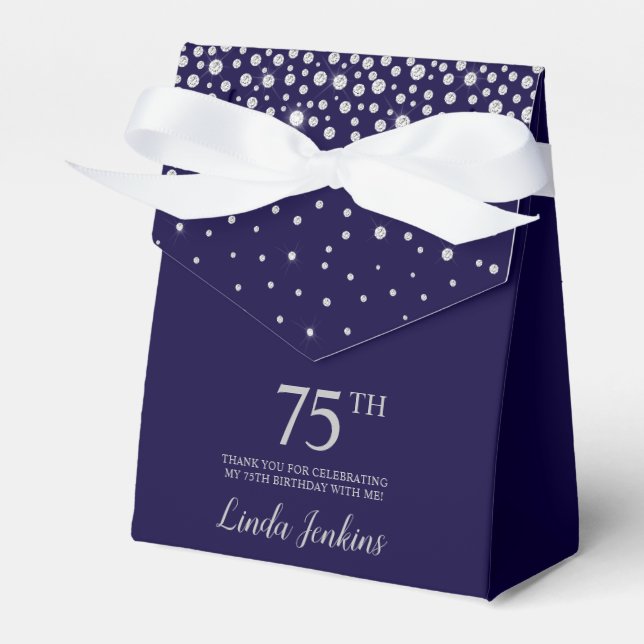 75th Birthday Navy Blue Sparkly Thank You Favour Box (Front Side)