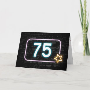 75th Birthday Neon Sign On Brick Wall Card