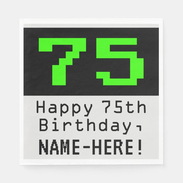 75th Birthday - Nerdy / Geeky Style "75" & Name Napkin (Front)