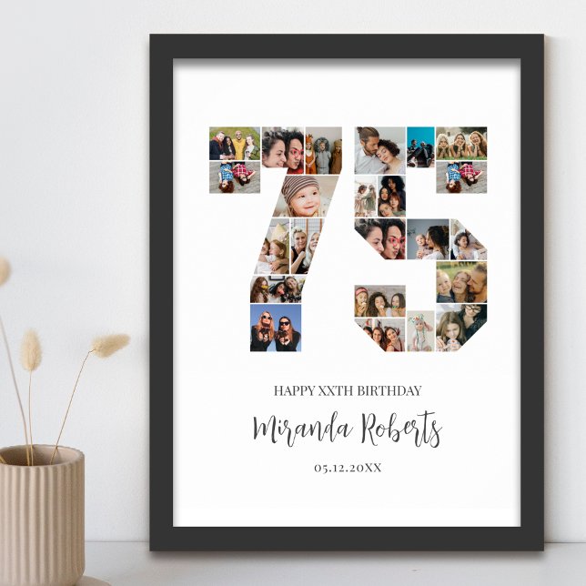 75th Birthday Number 75 Custom Photo Collage Poster (Creator Uploaded)