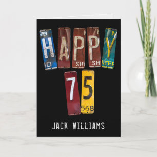 75th birthday old car license plates card