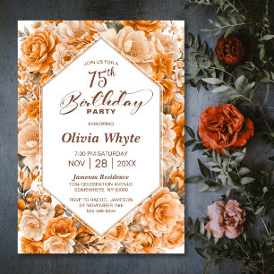 75th Birthday Orange Rose Floral Party Invitation