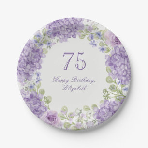 75th Birthday Paper Plates Elegant Purple Floral
