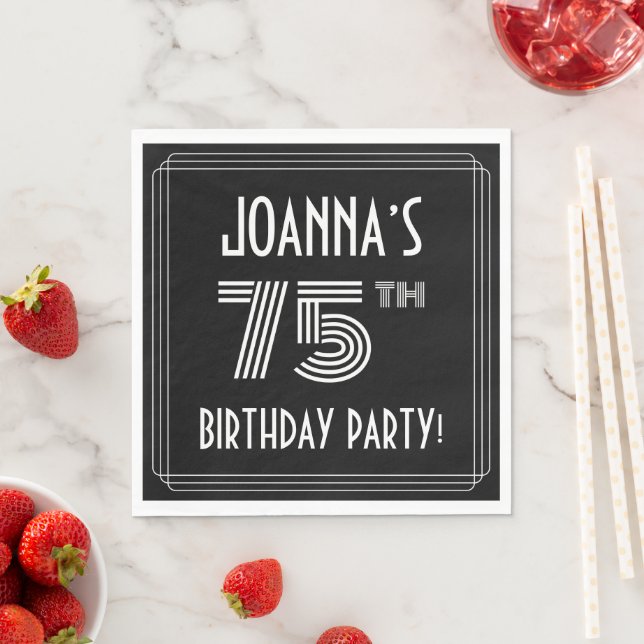 75th Birthday Party: Art Deco Style + Custom Name Napkin (Insitu)