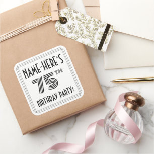 75th Birthday Party: Art Deco Style + Custom Name Square Sticker
