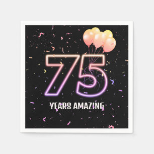 75th Birthday Party Balloons and Confetti Napkin