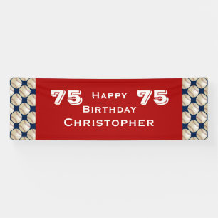 75th Birthday Party Baseball Banner, Adult, Red Banner