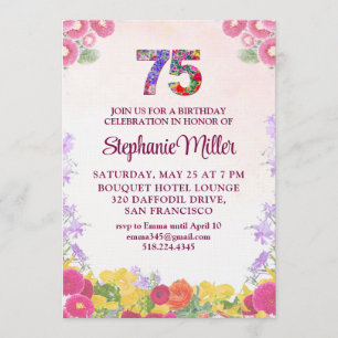 75th Birthday Party - Blush Bloom Floral 75 Invitation