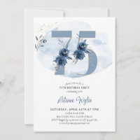 75th Birthday Party Coastal Blue Floral Number 75