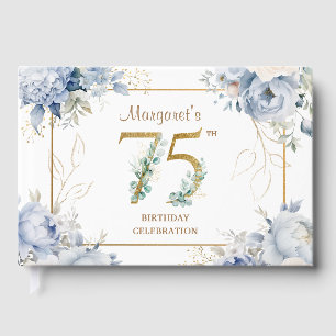 75th Birthday Party Dusty Blue Peony Guest Book