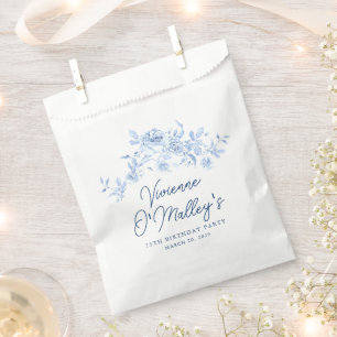 75th Birthday Party Dusty Blue Rose Floral Custom Favour Bags