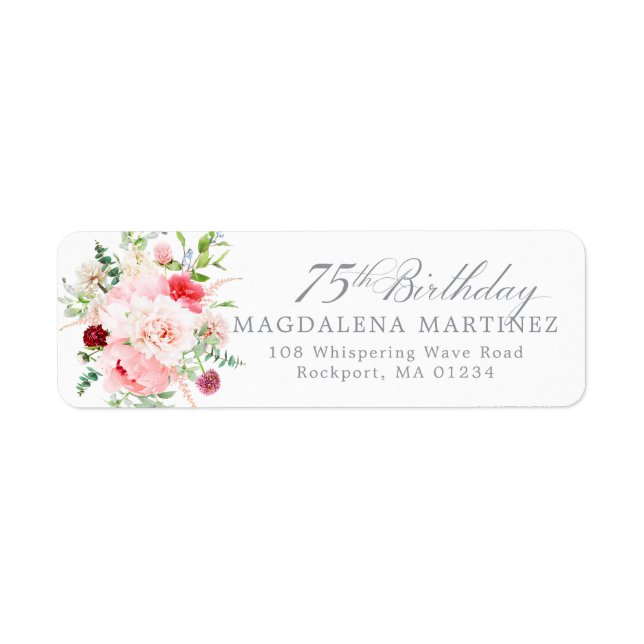75th Birthday Party Floral Return Address Label (Front)