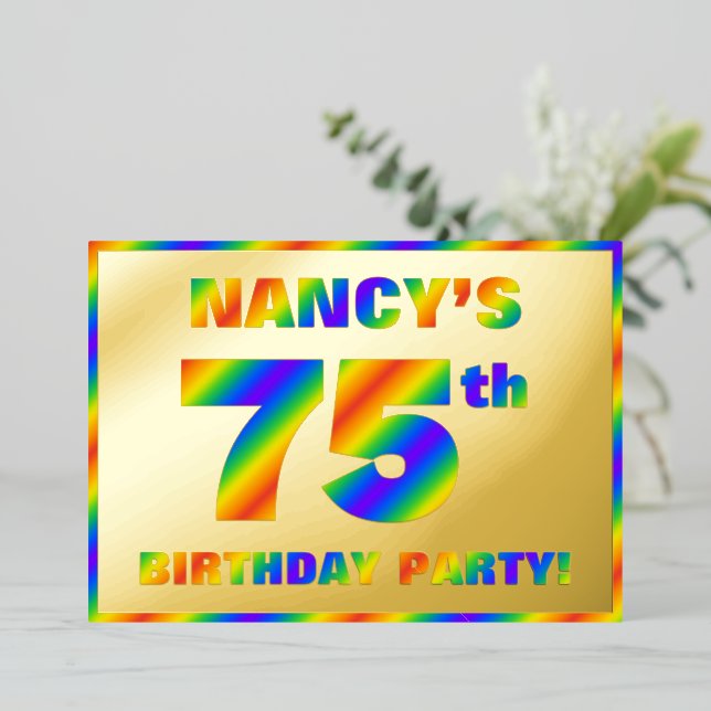 75th Birthday Party — Fun, Rainbow Spectrum “75” (Standing Front)