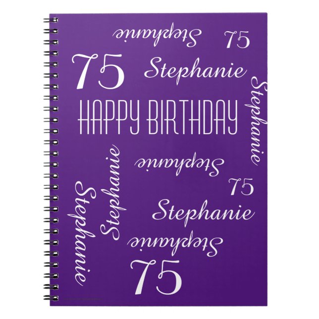 75th Birthday Party Guest Book, Repeating Names Spiral Notebook (Front)