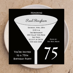75th Birthday Party Invitation 75 in Black