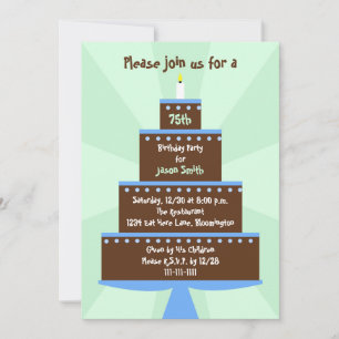 75th Birthday Party Invitation Cake on Green