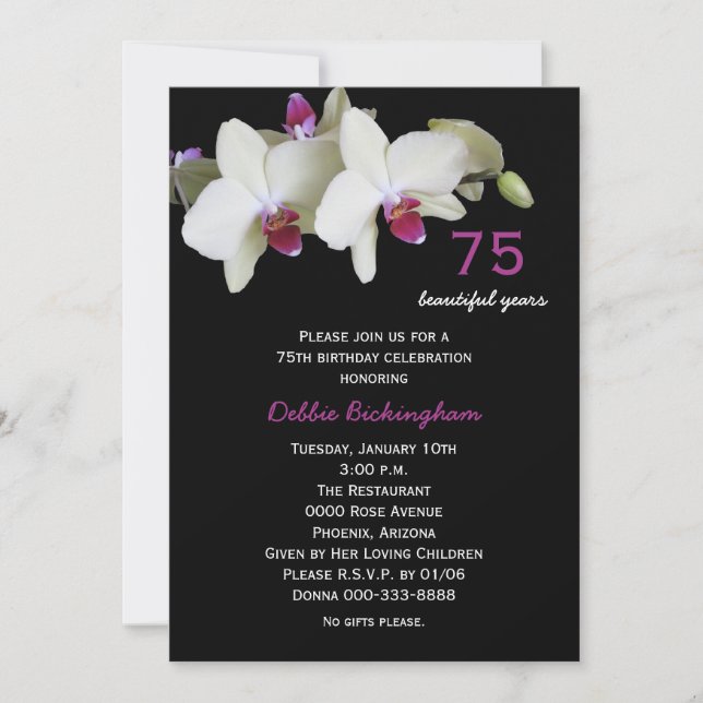 75th Birthday Party Invitation Orchids (Front)