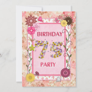 75th birthday party invitation with floral frame