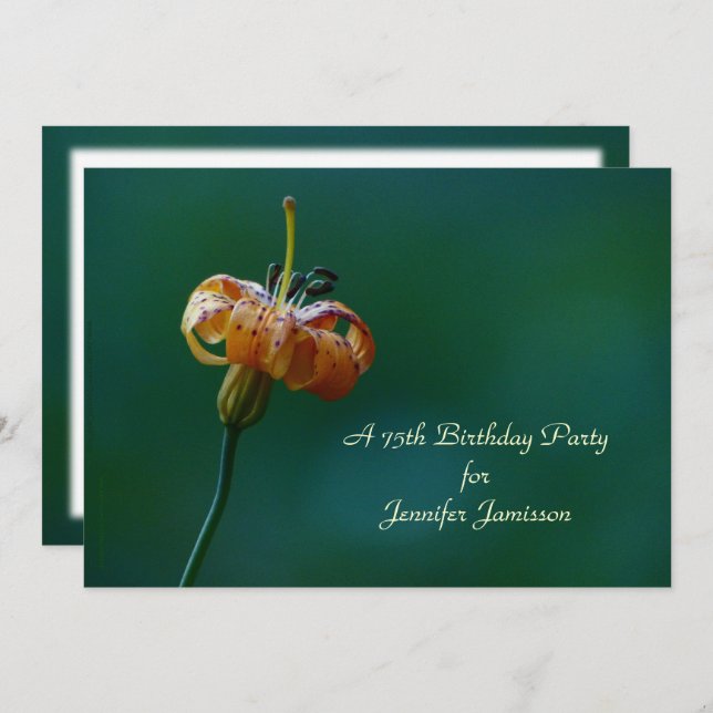 75th Birthday Party Invitation, Yellow Lily Invitation (Front/Back)
