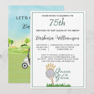 75th Birthday Party Lady Golfer Theme Invitation
