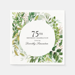 75th Birthday Party Modern Green Botanical Napkin