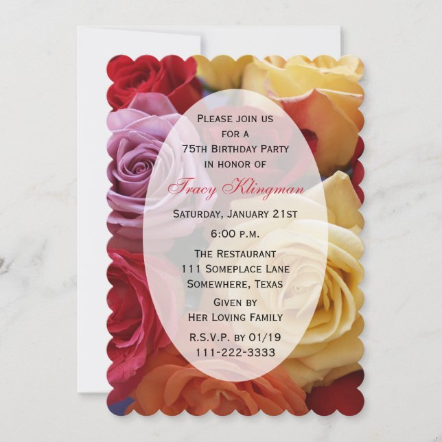 75th Birthday Party Multi Colour Roses Invitation (Front)
