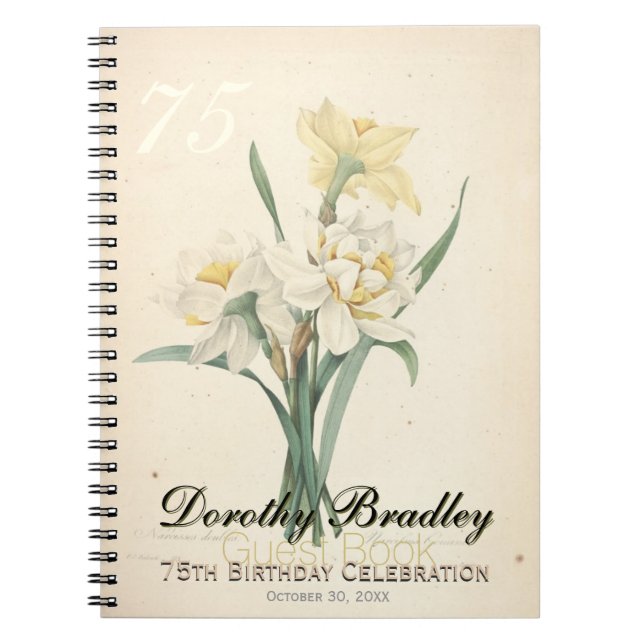 75th Birthday Party Narcissus Custom Guest Book (Front)