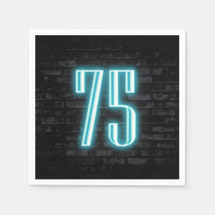 75th Birthday Party Neon Sign on Brick Wall Napkin