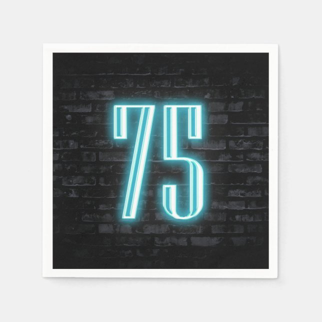75th Birthday Party Neon Sign on Brick Wall  Napkin (Front)