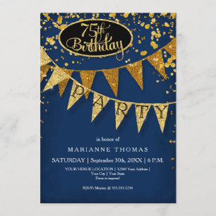 75th Birthday Party Pennant Banner Confetti Invitation