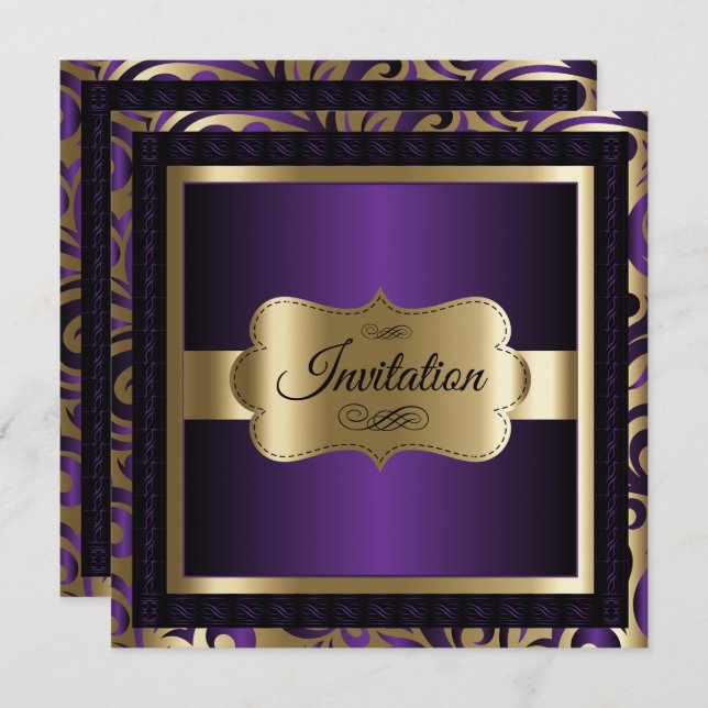 75th Birthday Party Purple and Gold Invitation (Front/Back)