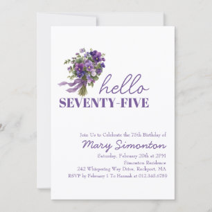 75th Birthday Party Purple Floral Bouquet Invitation