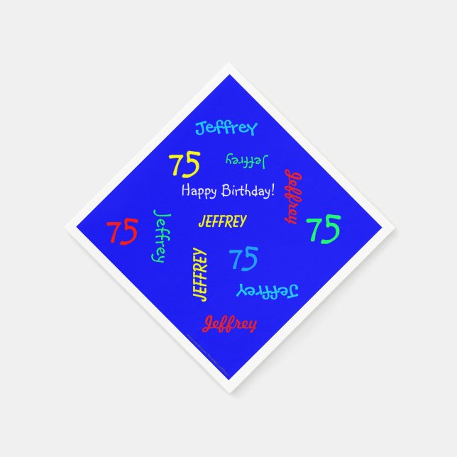 75th Birthday Party Repeat Name Royal Blue Paper Napkin (Corner)