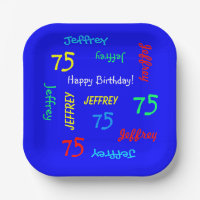 75th Birthday Party Repeat Name Royal Blue Square