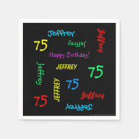 75th Birthday Party Repeating Names Black Paper