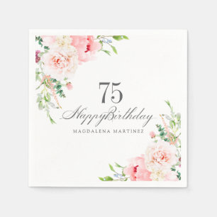 75th Birthday Party Supplies Pink Floral Custom Napkin