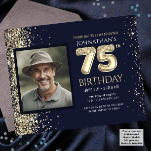 75th Birthday Photo Gold Balloon Paper Sheet