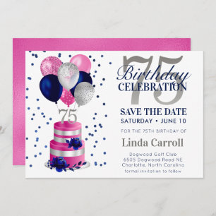75th Birthday Pink Cake Save The Date Invitation