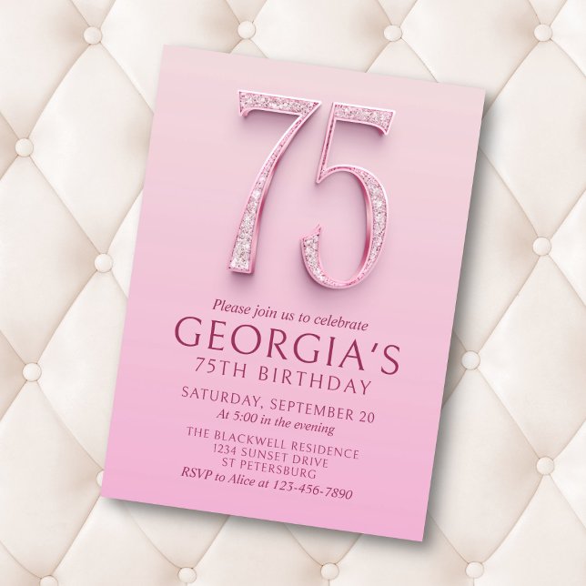 75th Birthday Pink Diamonds Invitation (Creator Uploaded)