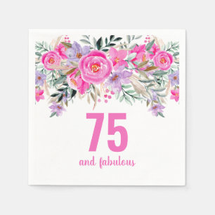 75th birthday pink floral party napkins