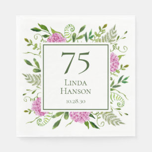 75th Birthday Pink Hydrangeas Napkin
