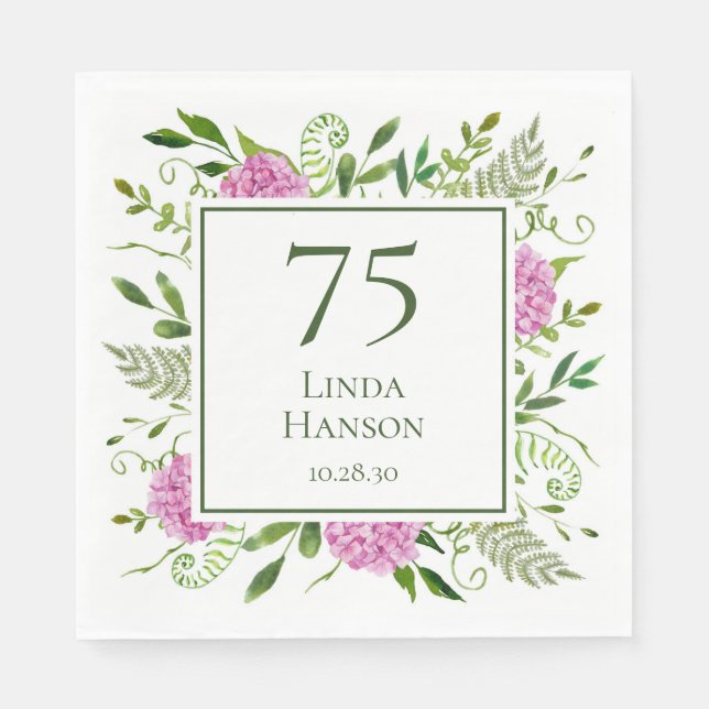 75th Birthday Pink Hydrangeas Napkin (Front)