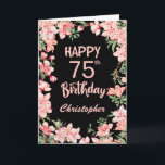 75th Birthday Pink Peach Watercolor Floral Black Card<br><div class="desc">75th Birthday Pink Peach Watercolor Floral Black Birthday Card. For further customisation,  please click the "Customise it" button and use our design tool to modify this template.</div>