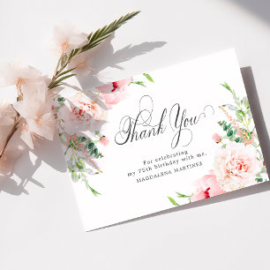 75th Birthday Pink Peony Floral Flat Thank You Card