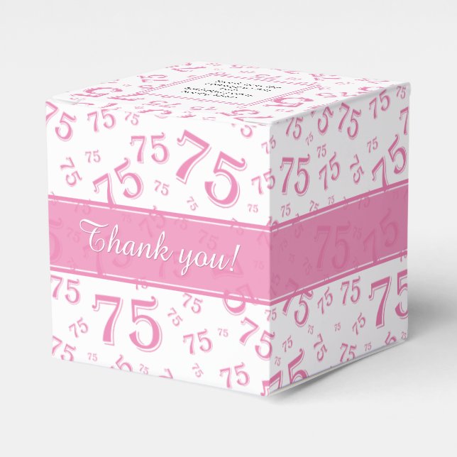 75th Birthday Pink/White Number pattern Favour Box (Front Side)