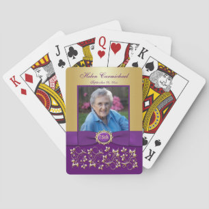 75th Birthday Purple Gold Floral Playing Cards